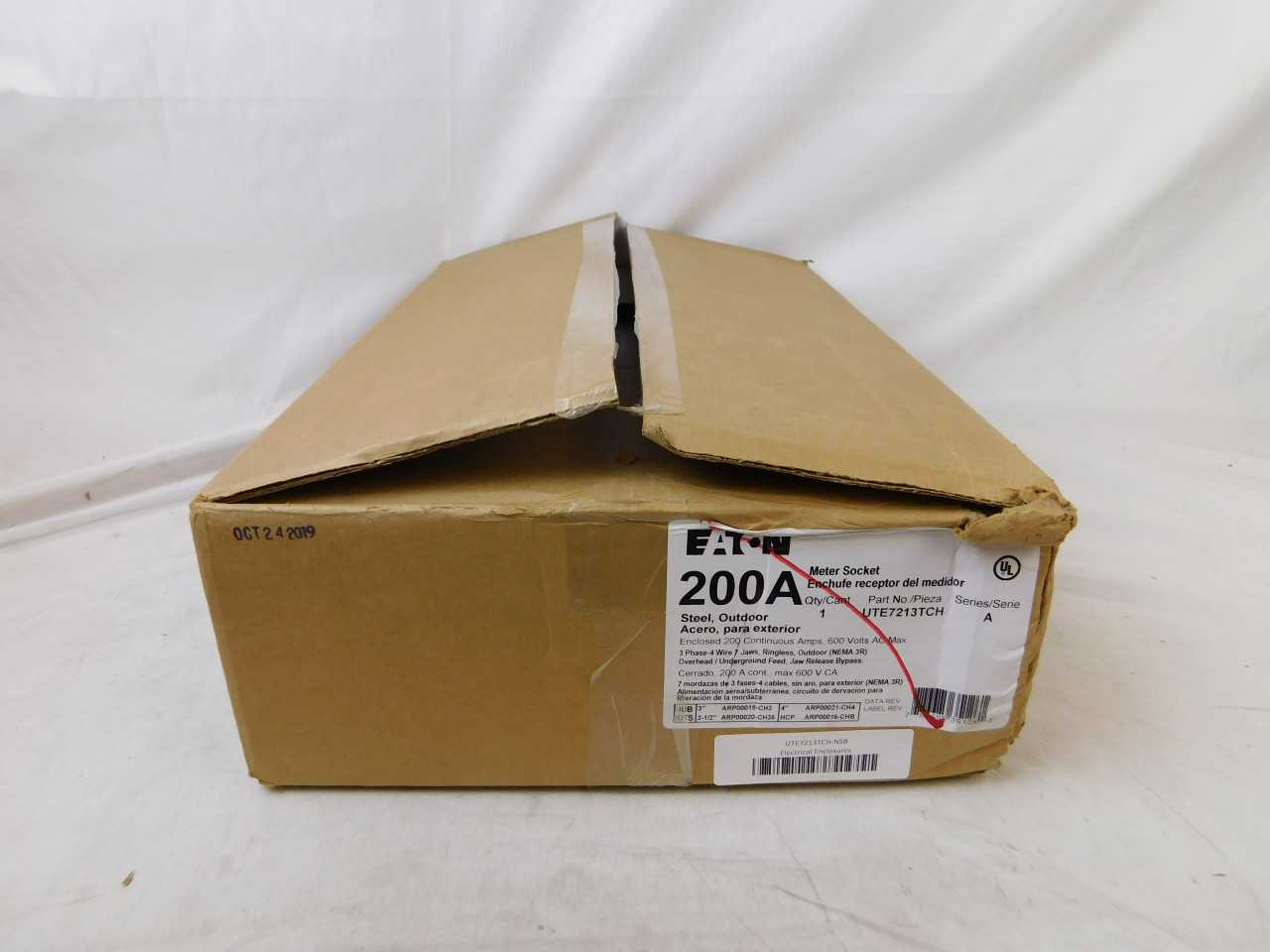 Quantity of 3 New Surplus Eaton UTE7213TCH Meter Socket 200A 600V 3 Ph 7 Jaws NEMA 3R - INDUSTRIAL PARTS
