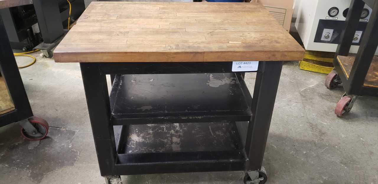 Heavy Steel Rolling Cart with Wood Top 26" x 36" - ROLLING CARTS Heavy Steel Rolling Cart with Wood Top 26" x 36" - ROLLING CARTS