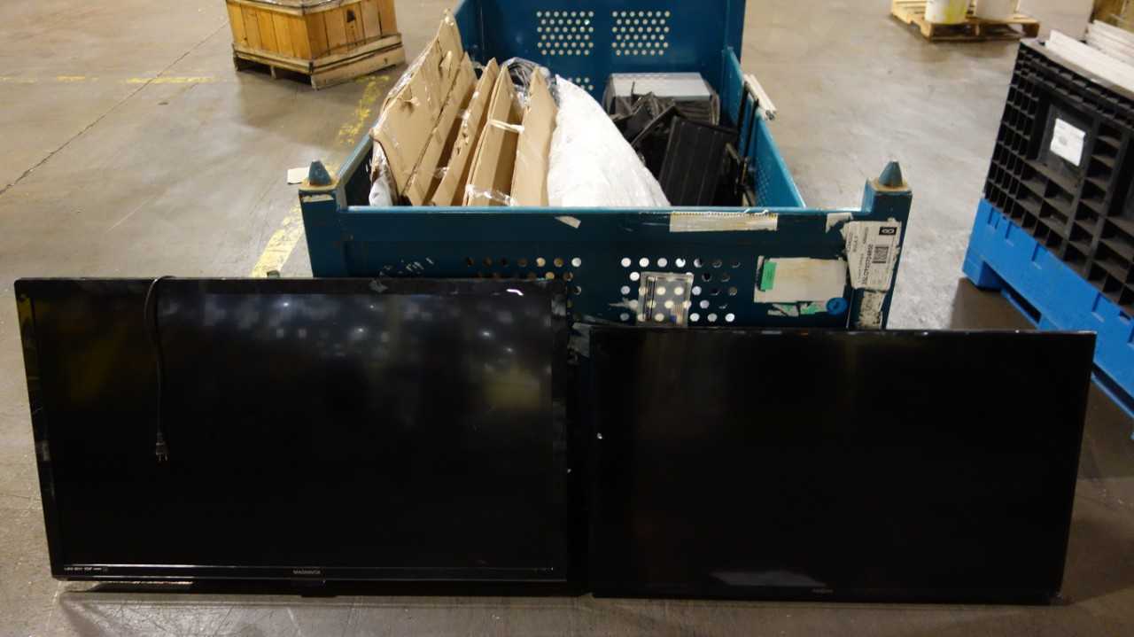 1 CRATE OF ASSORTED LED TV TELEVISIONS, INSIGNIA, FUNAI, 42IN, (6 TOTAL) - MISCELLANEOUS