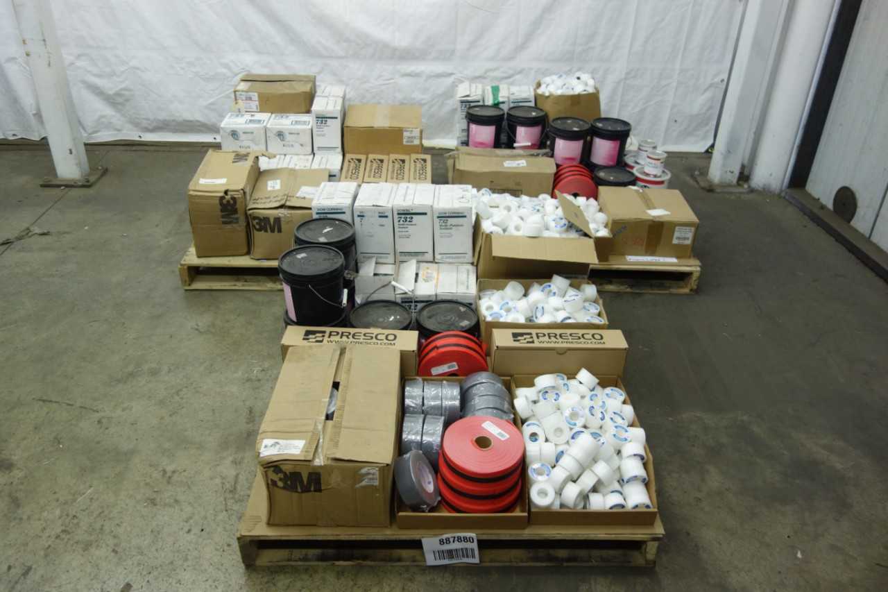 3 PALLETS OF ASSORTED SEALANTS, TAPES, COMPOUNDS - ELECTRICAL COMPONENTS