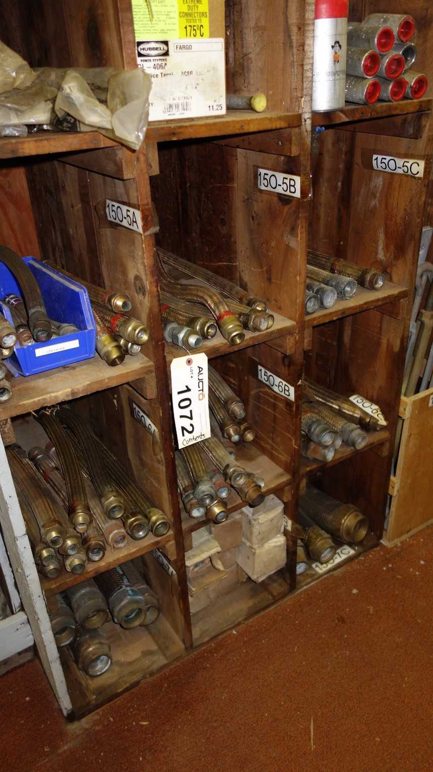 CONTENTS OF PIGEON HOLE CABINET, ASSORTED BRAIDED FLEXIBLE HOSE - POWER TRANSMISSION
