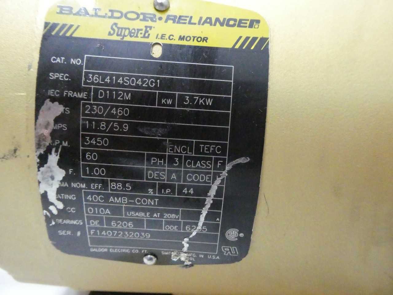 BALDOR 36L414S042G1 SUPER-E D112M 3.7KW 3450RPM 230/460V-AC AC MOTOR - ELECTRIC MOTORS