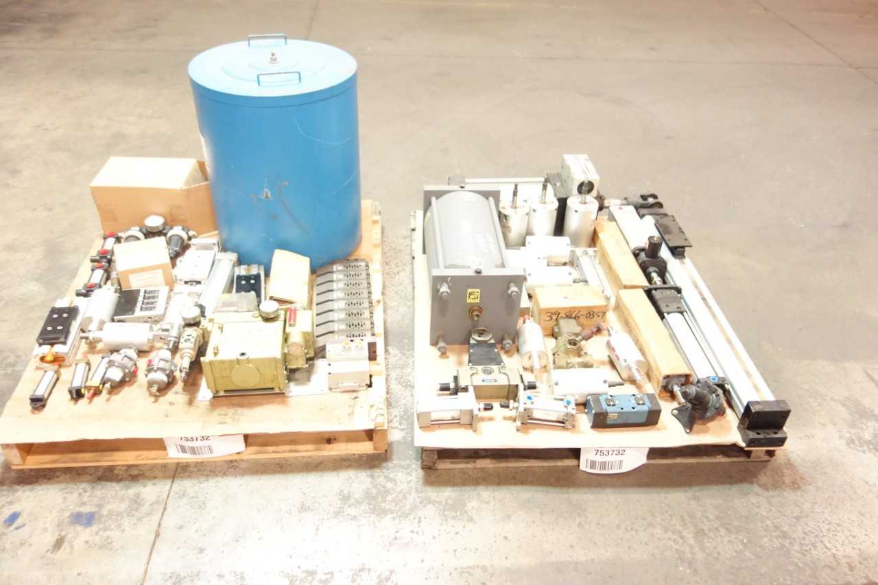 2 PALLETS OF ASSORTED PNEUMATIC CYLINDERS, FILTERS, MANIFOLD,CONTROL MODULE - AUTOMATION & CONTROLS