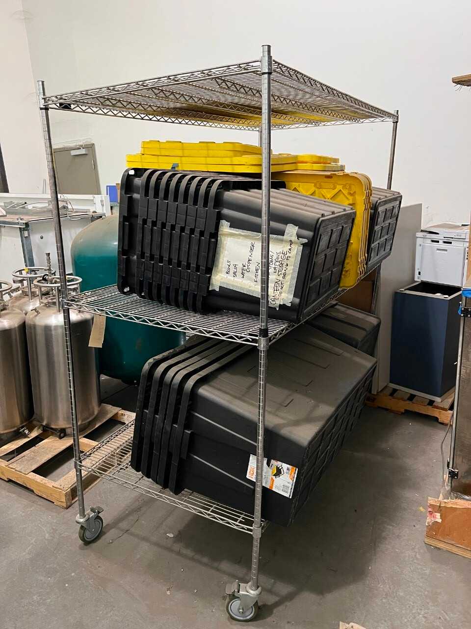 ROLLING SHELF WITH ASSORTED TOTES - TOOL STORAGE