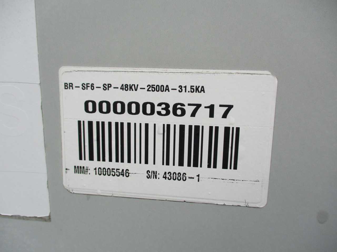 1987 Siemens SP SF6 Breaker. Type 48.3SP31.5. 48.3kv, 2500A - CIRCUIT BREAKERS