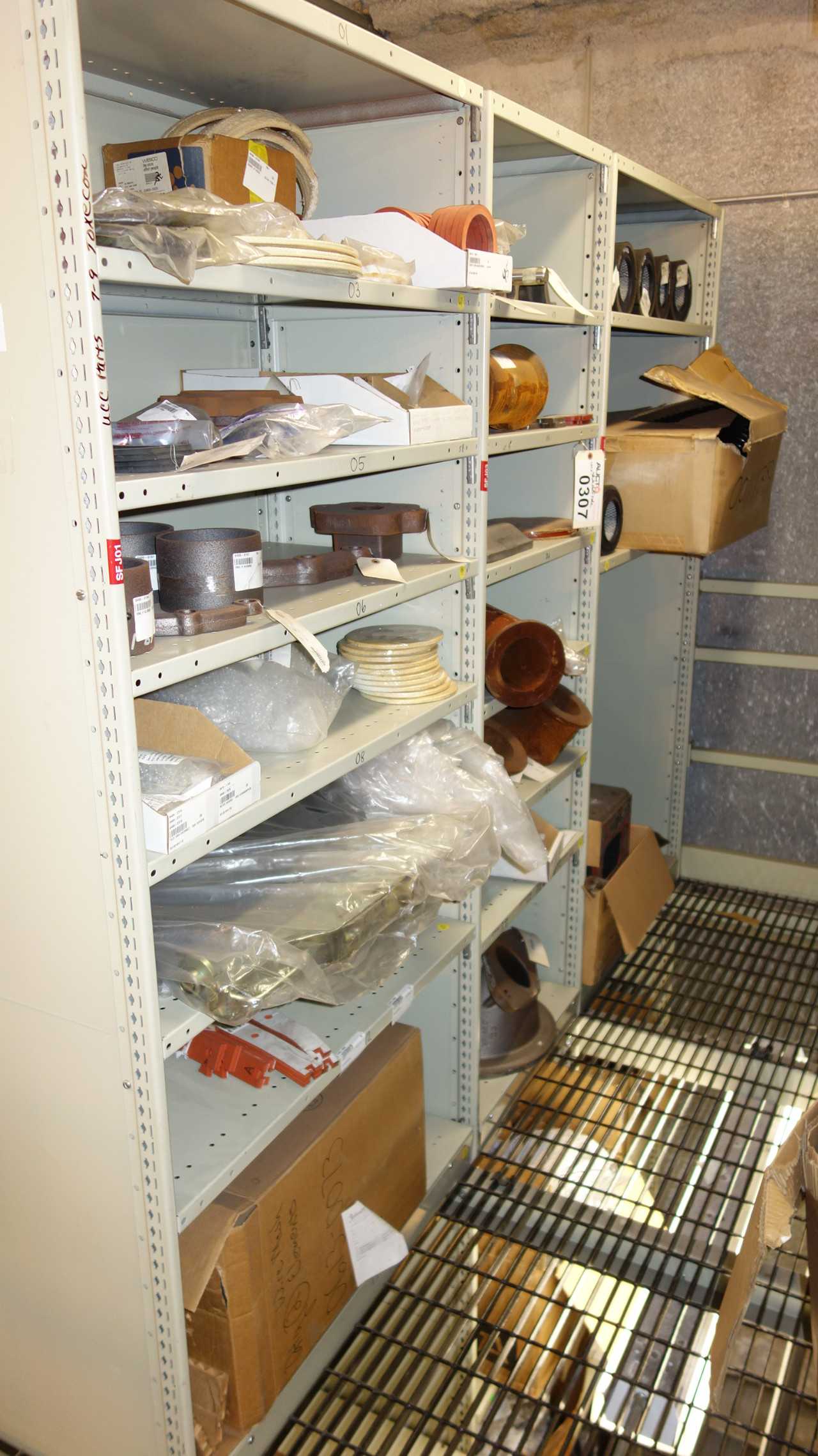 CONTENTS OF 3 SHELF COLUMNS, ASSORTED MRO - SHELVING