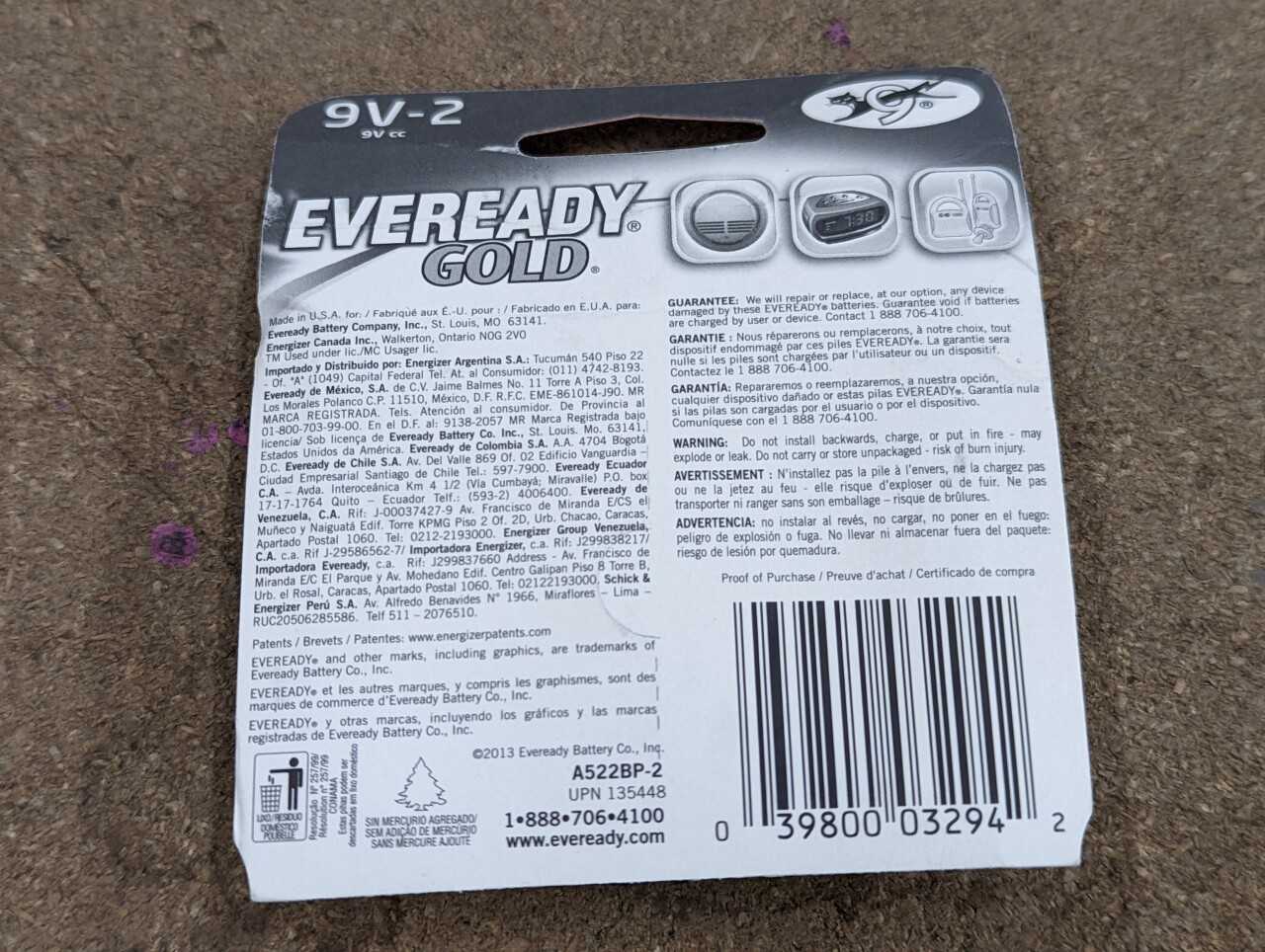 [Eveready - 8 Cases of 24 + Box of 12] "9V-2 "Batteries - ELECTRICAL COMPONENTS