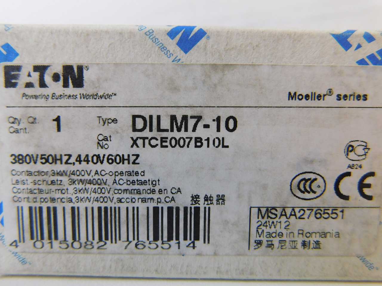 Quantity 38 of Eaton XTCE007B10L Non-Reversing Contactor 3P 7A - CONTACTORS