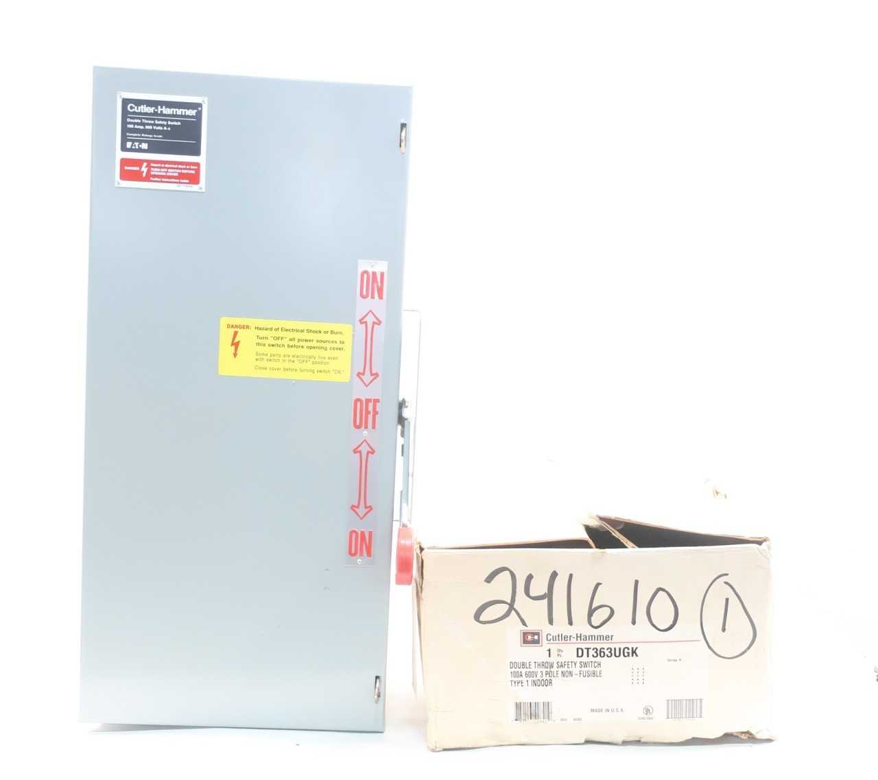 CUTLER HAMMER DT363UGK 3P 100A AMP 600V-AC FUSIBLE DISCONNECT SWITCH - DISCONNECT SWITCHES CUTLER HAMMER DT363UGK 3P 100A AMP 600V-AC FUSIBLE DISCONNECT SWITCH - DISCONNECT SWITCHES