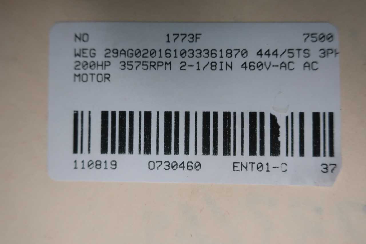 Weg 29AG020161033361870 Ac Motor 444/5ts 3ph 200hp 3575rpm 460v-ac - ELECTRIC MOTORS
