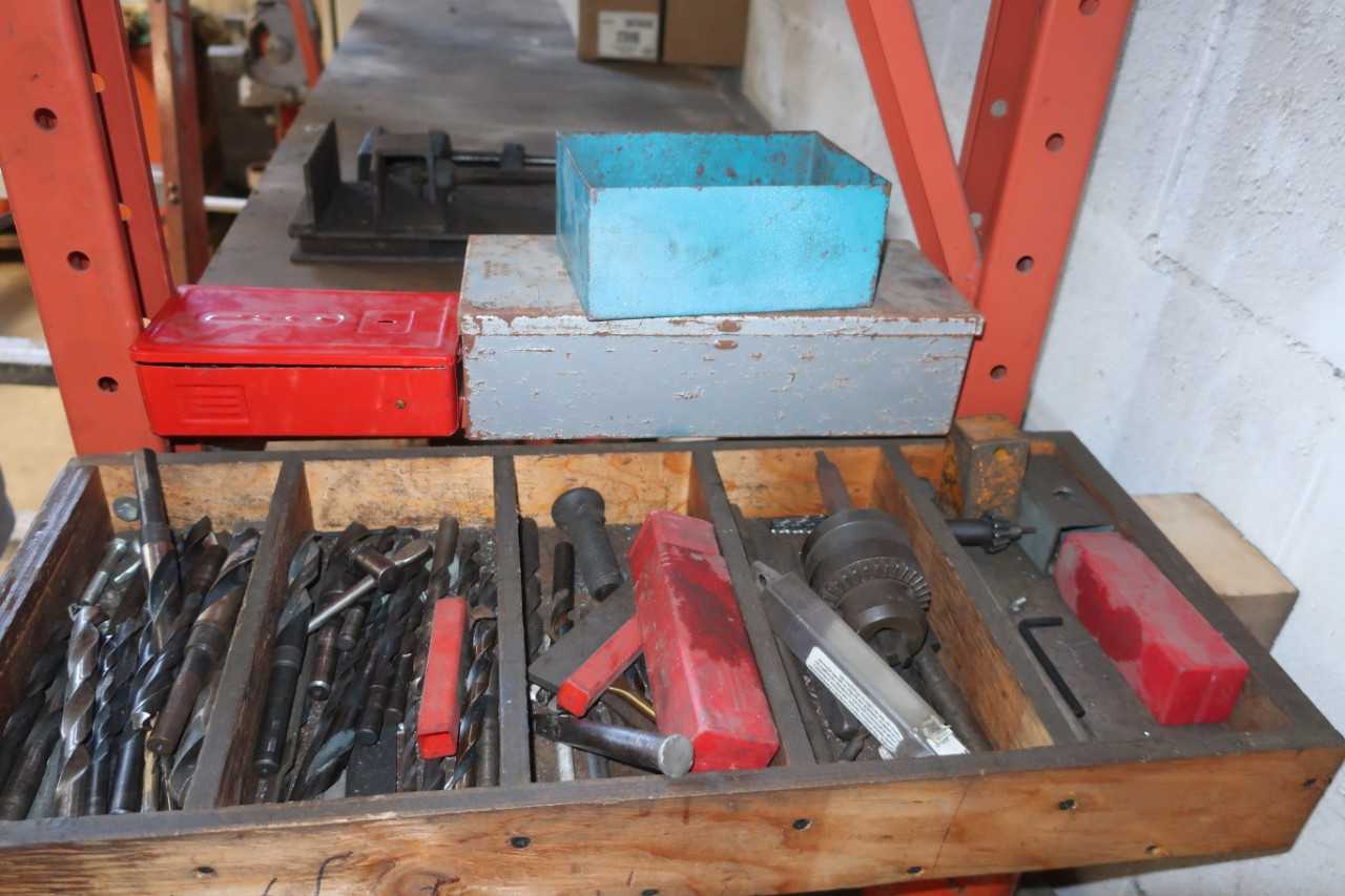 LOT OF ASSORTED DRILL BITS, DRILL CHUCKS - ELECTRIC POWER TOOLS