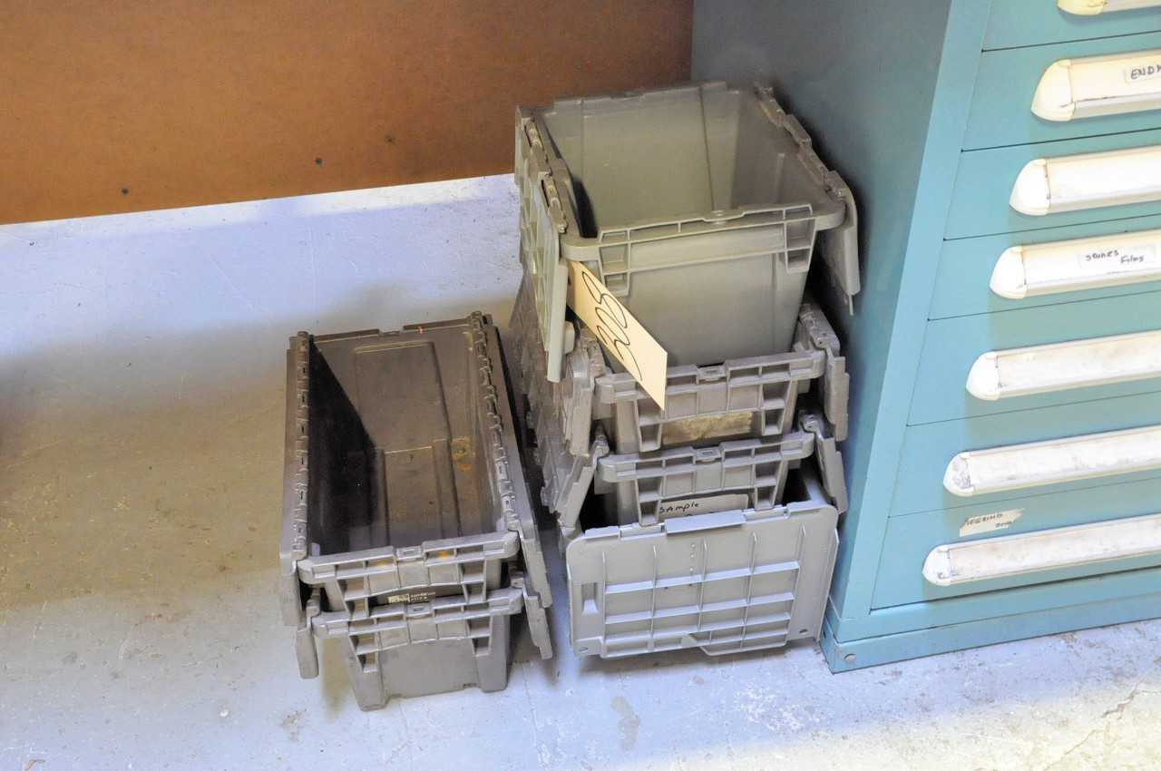 Lot-(6) Tote Bins on Floor Under (1) Bench - MATERIAL HANDLING