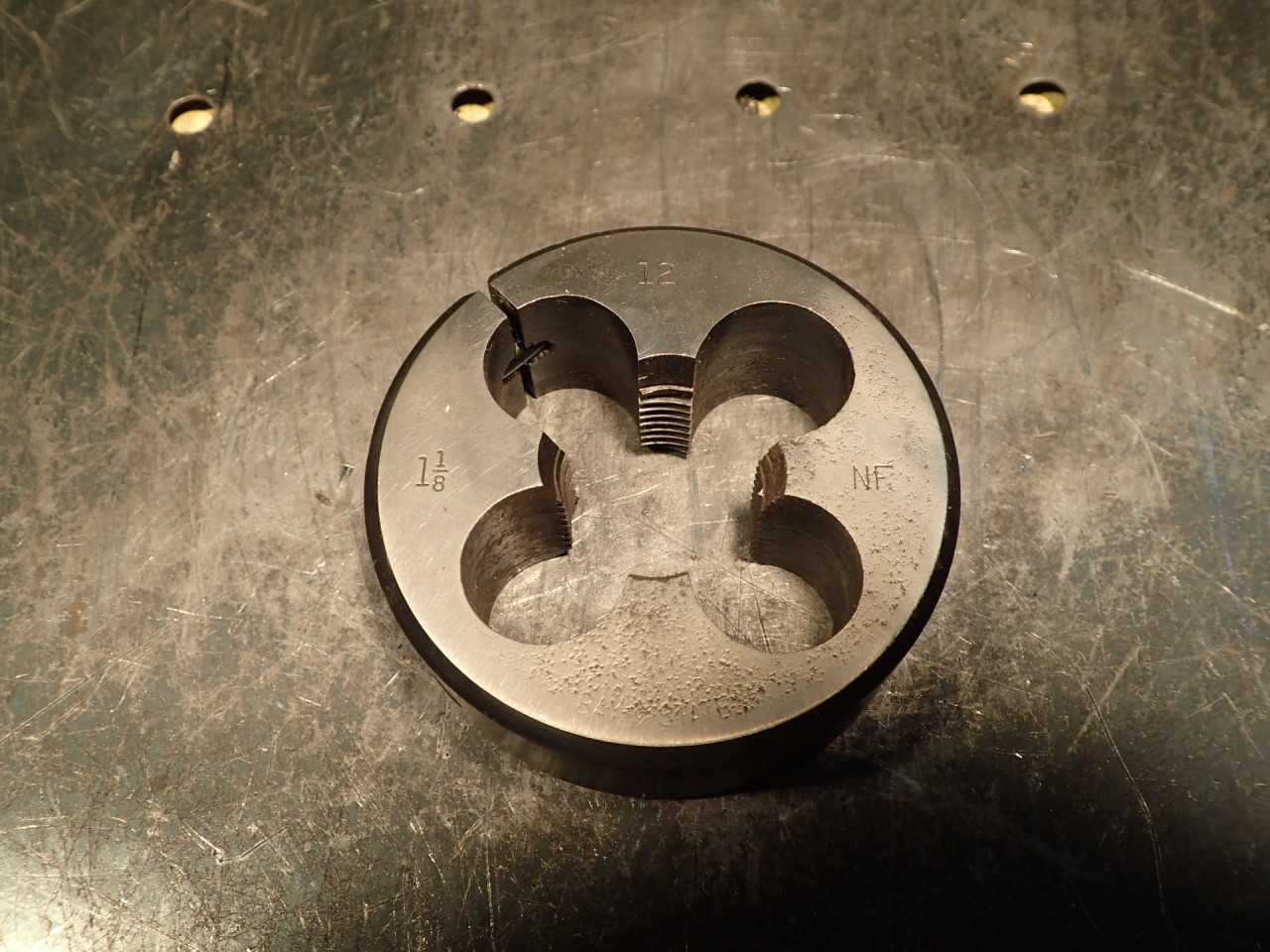 Bay State 1-1/8" -12 NF Split Threading Die: 3" Round Body, USA Made - HOLEMAKING TOOLS