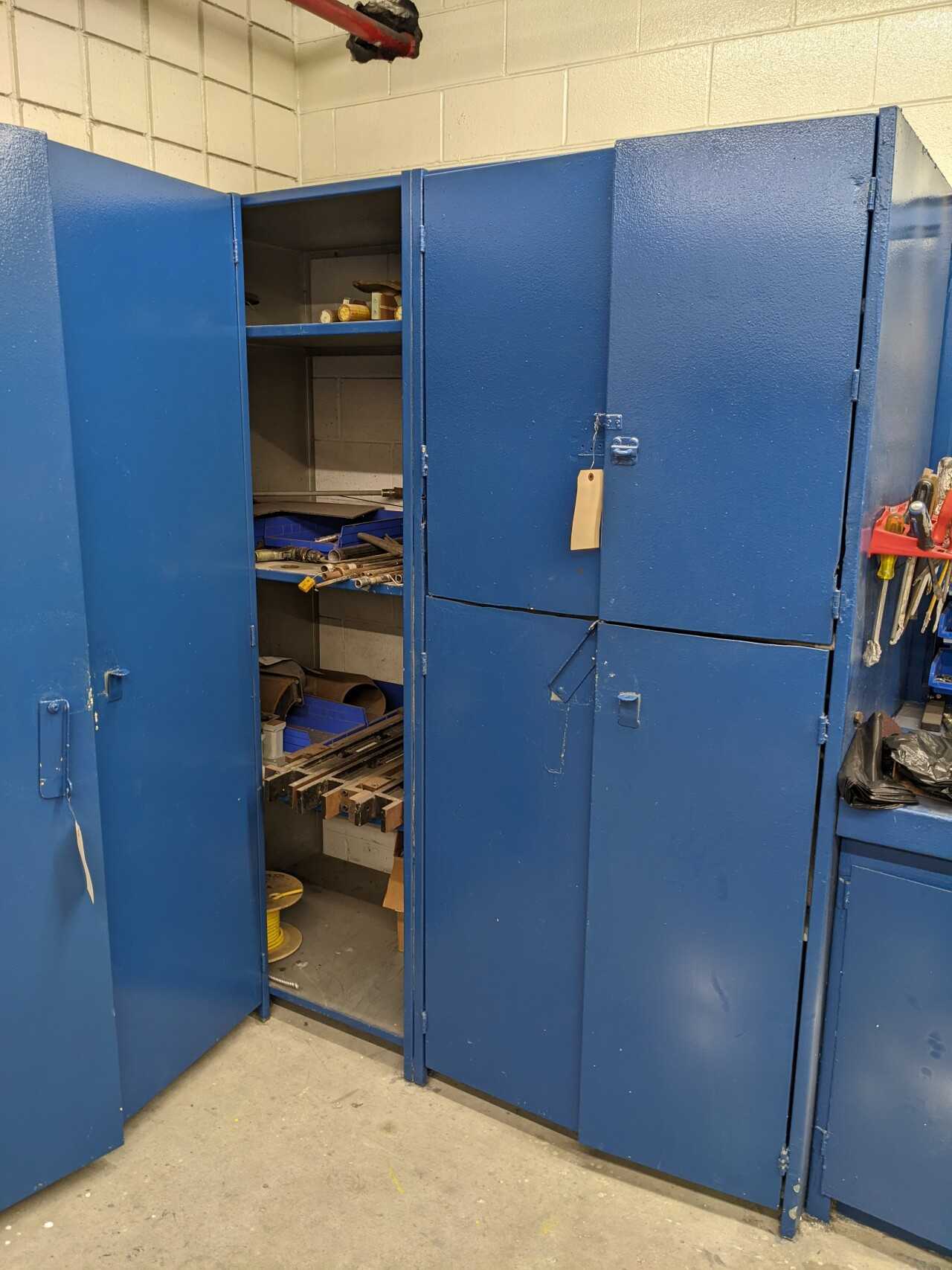 2 CABINETS WITH CONTENTS, ASSORTED TUBING, CERAMIC HOLDERS, ANTENNA PARTS, BOLTS - INDUSTRIAL PARTS