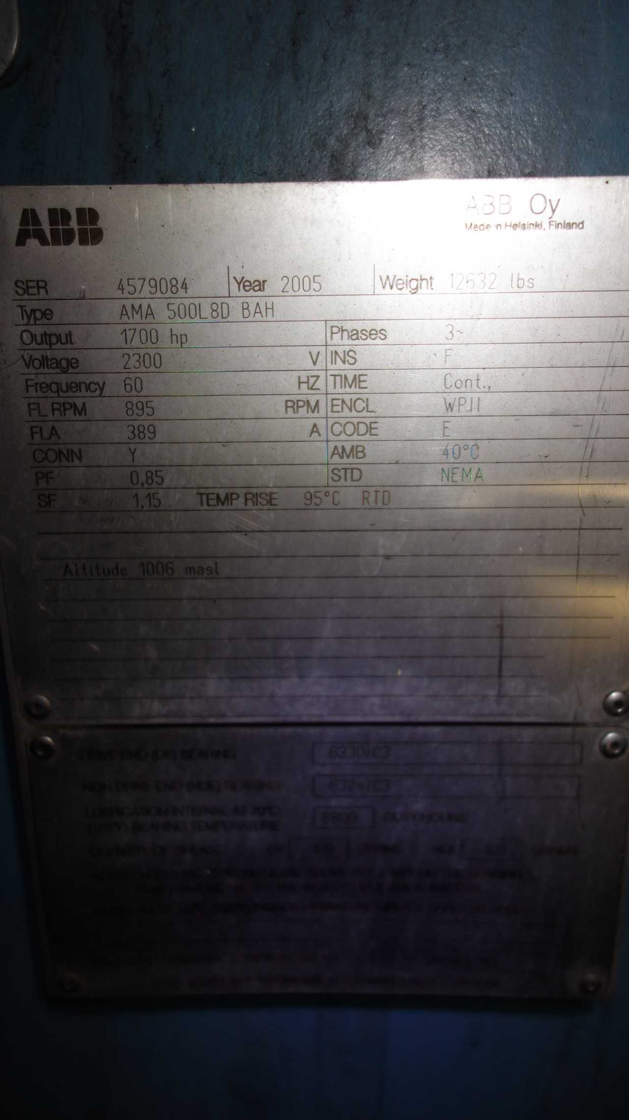 ABB AMA.500L8D BAH 1700HP MOTOR 2300V 895RPM - ELECTRIC MOTORS