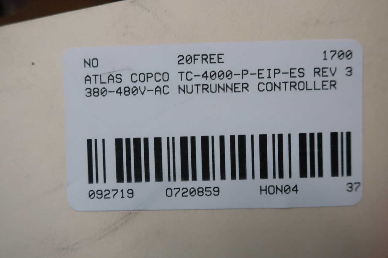 ATLAS COPCO TC-4000-P-EIP-ES REV 3 380-480V-AC NUTRUNNER CONTROLLER - ELECTRIC POWER TOOLS