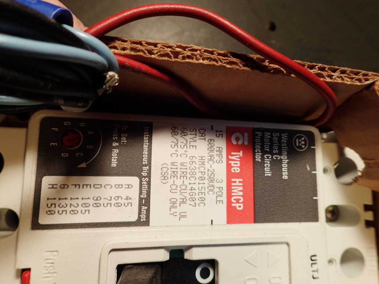 Westinghouse HMCP015E0C 600VAC-240VDC HMCP 15A Breaker: 3-Pole A1X1LB Aux Switch - CIRCUIT BREAKERS
