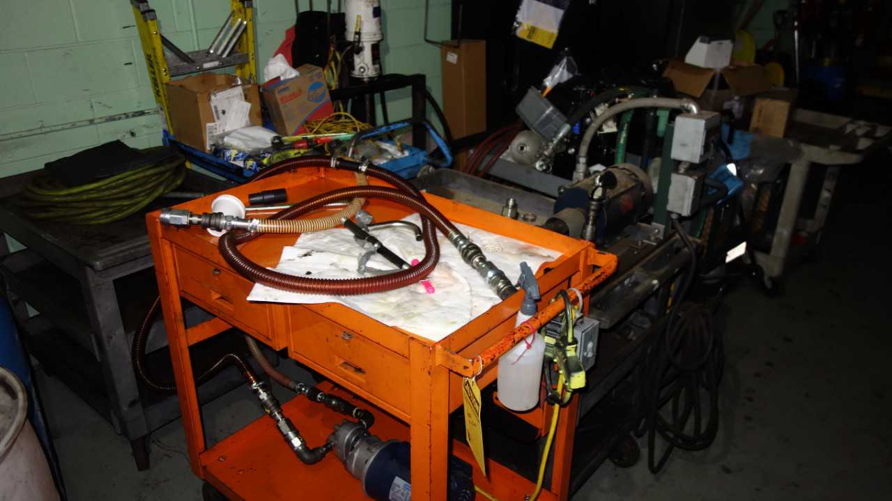 PORTABLE CARTS WITH CONTENTS - PUMPS, MRO (2 GRAY CARTS NOT INCLUDE) - ROLLING CARTS