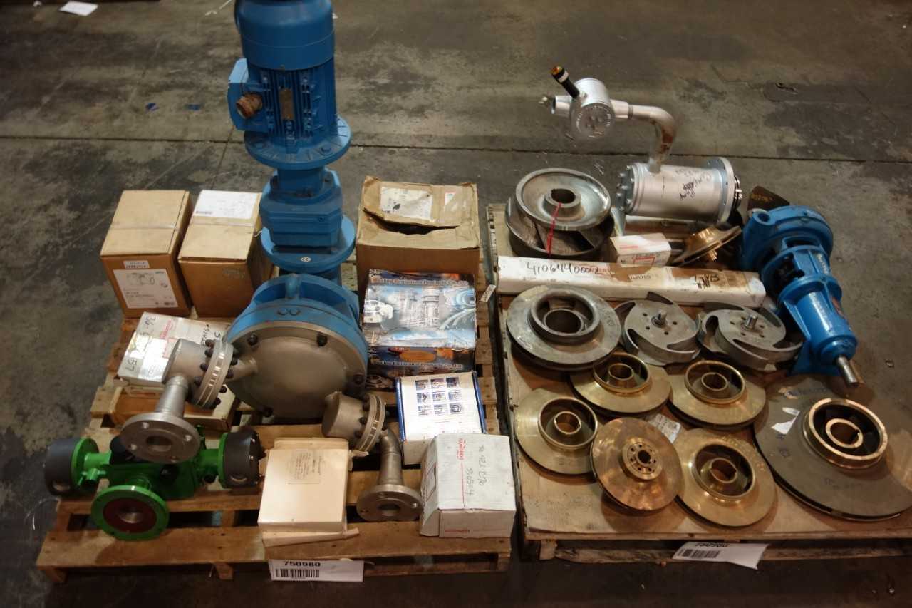 2 PALLETS OF ASSORTED IMPELLERS, PARTS, PUMPS MISC - ELECTRIC POWER TOOLS