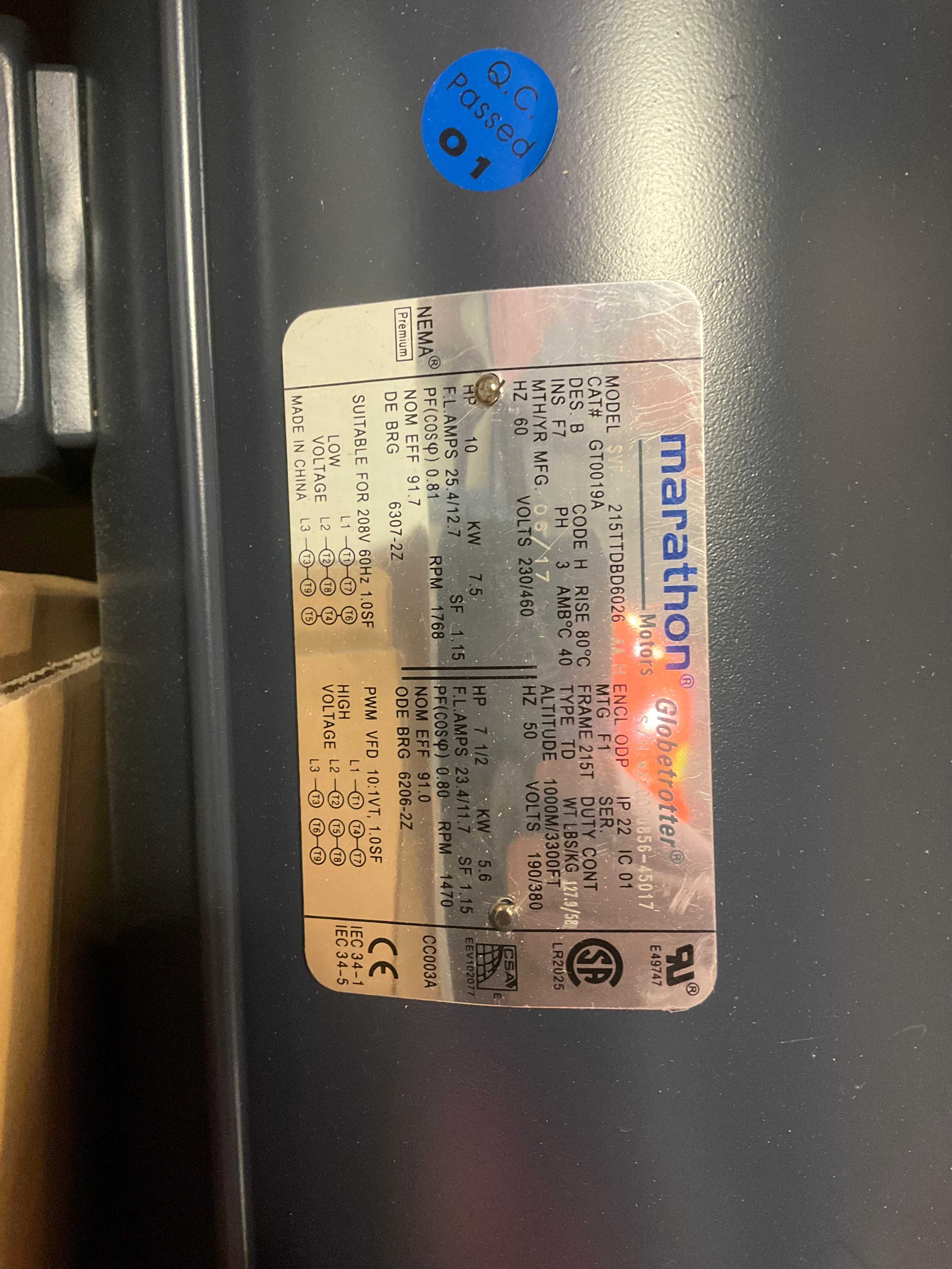 QTY 3- MARATHON ELECTRIC 215TTDB6026 AC MOTOR - AC MOTOR