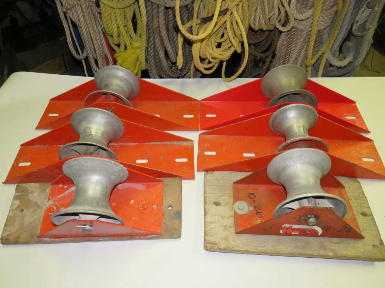 LOT OF 6 ASSORTED TRAY CABLE ROLLER SHEAVES - TRAILER MOUNTED EQUIPMENT