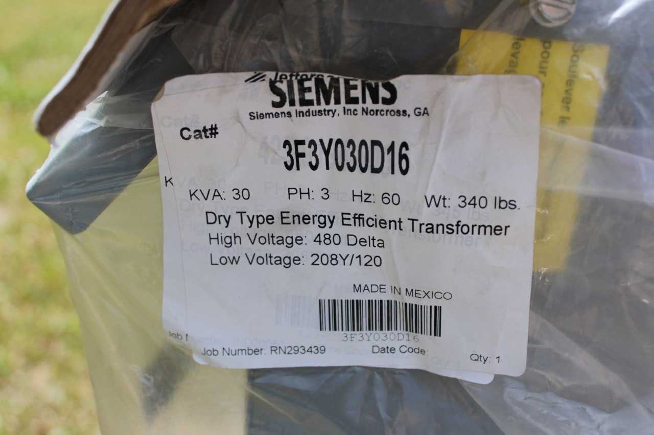 Siemens 3F3Y030D16 Dry Type Energy Efficient Transformer - CONTROL TRANSFORMERS
