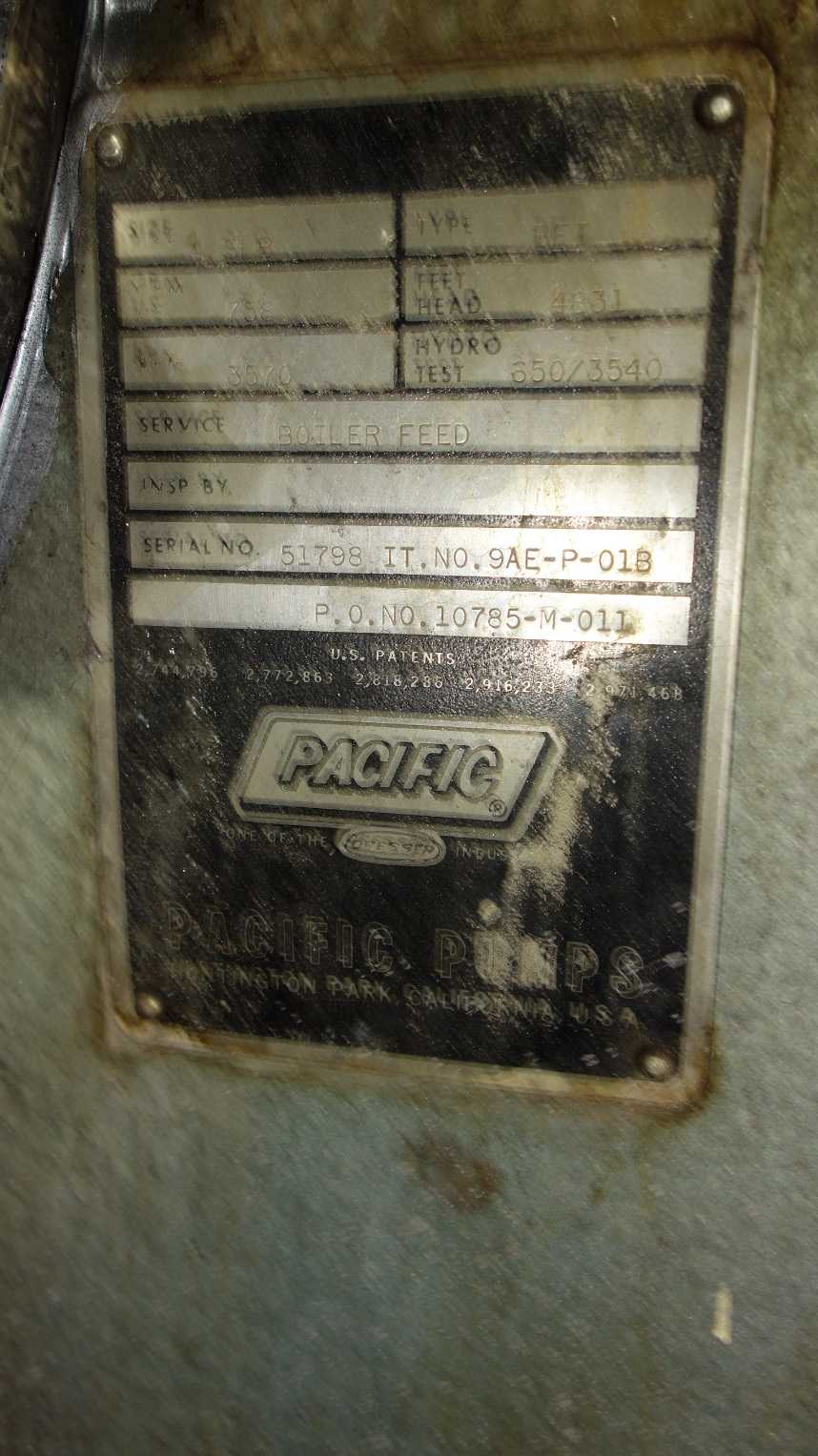 PACIFIC PUMPS SIZE 4SRL BFI BOILER FEED PUMP 758GPM - MISCELLANEOUS