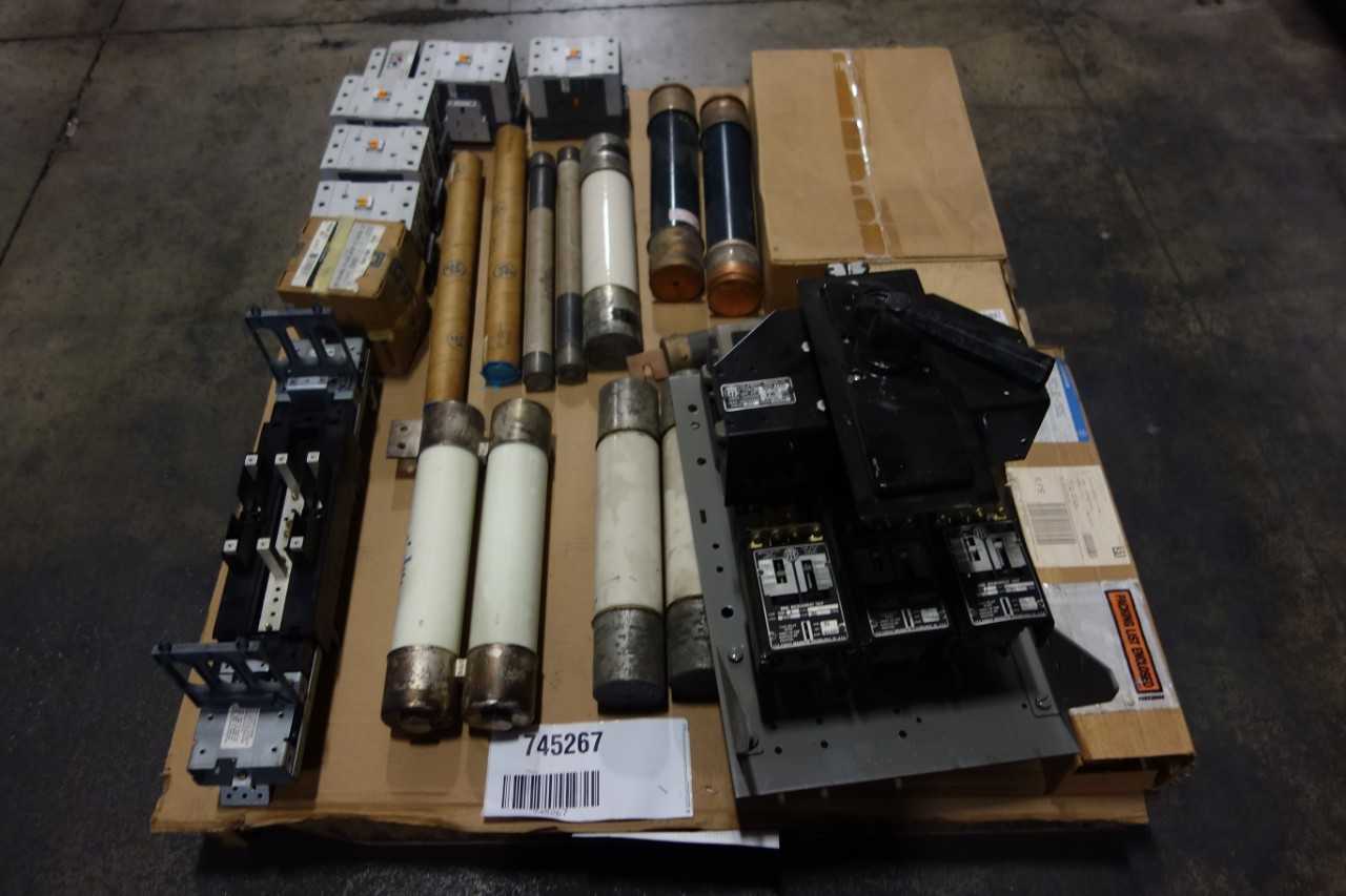 1 PALLET OF ASSORTED FUSES, CIRCUIT BREAKER, AC CONTACTORS- GENERAL ELECTRIC, WESTINGHOUSE - CIRCUIT BREAKERS