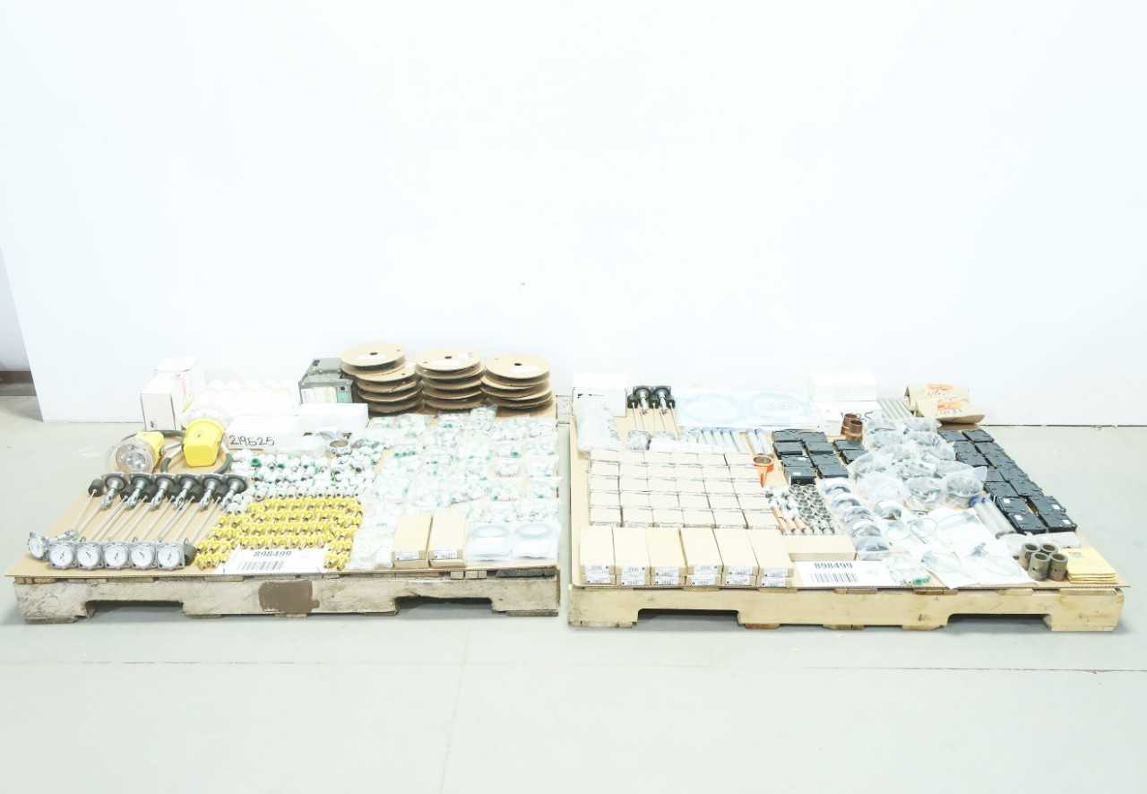 2 PALLETS OF ASSORTED DIAL GAUGE, WATER FILTER CARTRIDGE, BRASS FITTING, BRAKING REGULATOR, WELDING NOZZLE - ELECTRIC POWER TOOLS