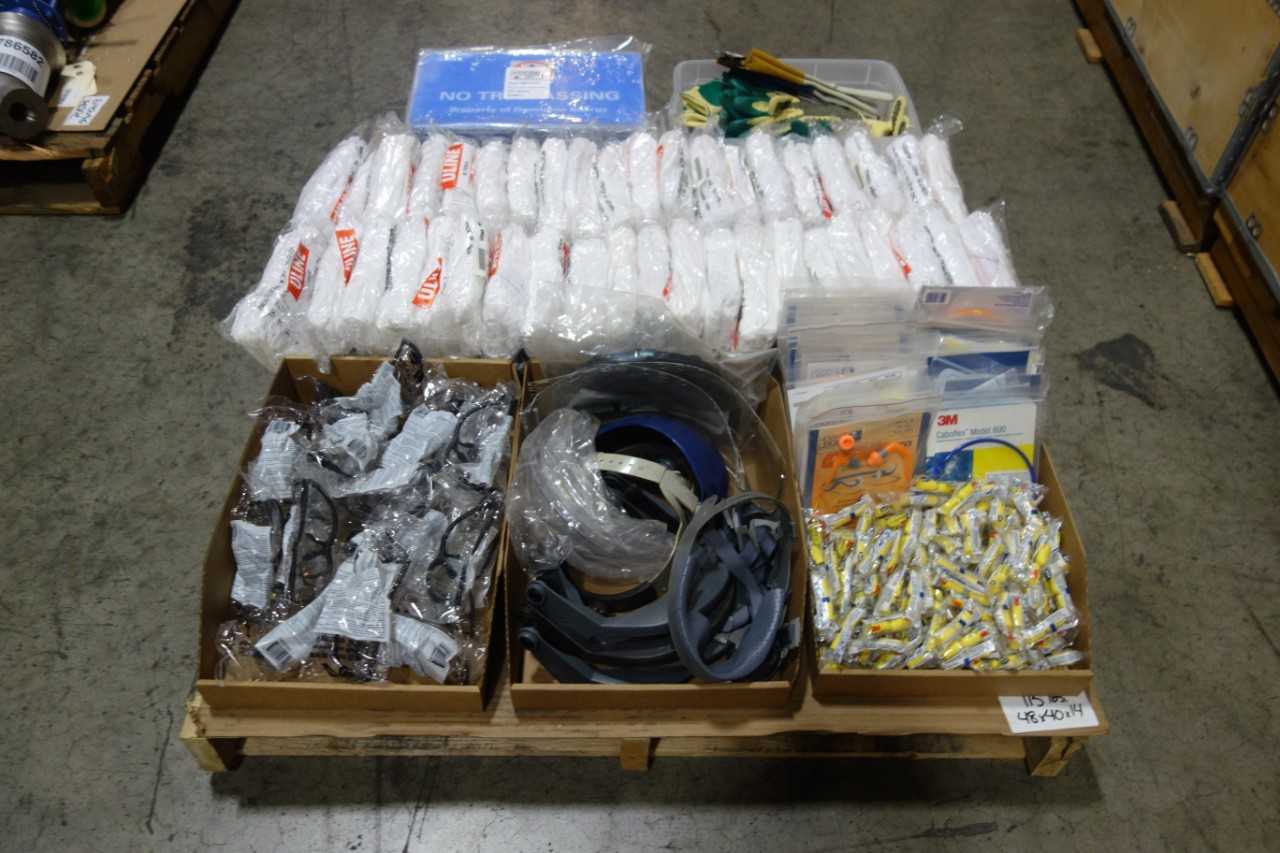 PALLET OF PPE AND SAFETY SIGNAGE - SAFETY EQUIPMENT