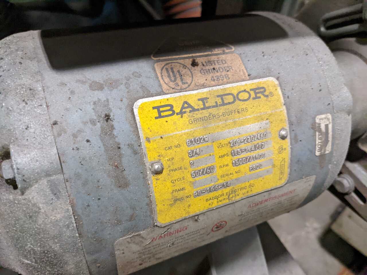 BALDOR 8102W 6" x 3/4-HP DOUBLE END BENCH GRINDER WITH STAND - GRINDING MACHINES