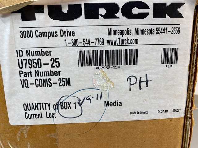 Box of 1 TURCK ID Number U7950-25 P/N VQ-COMS-25M Cable- New Open Box Item - ELECTRICAL COMPONENTS