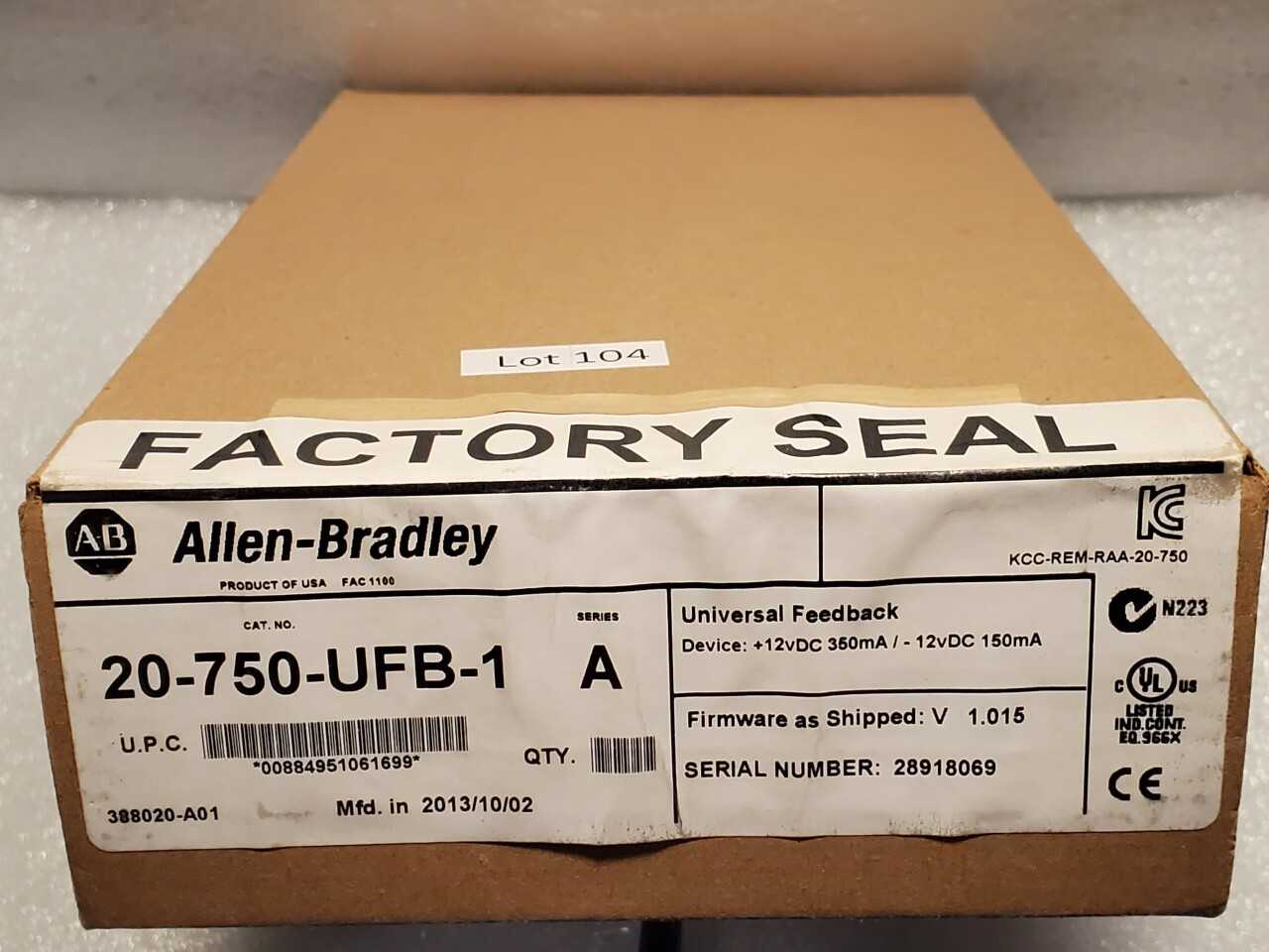 Allen Bradley Feedback Module 20-750-UFB-1 - AUTOMATION & CONTROLS