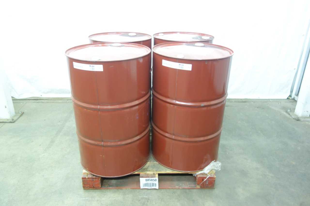 LOT OF 4 FULL 55 GALLON DRUMS OF MOBILGEAR 600 XP 320 PREMIUM INDUSTRIAL GEAR OIL - GEAR REDUCERS