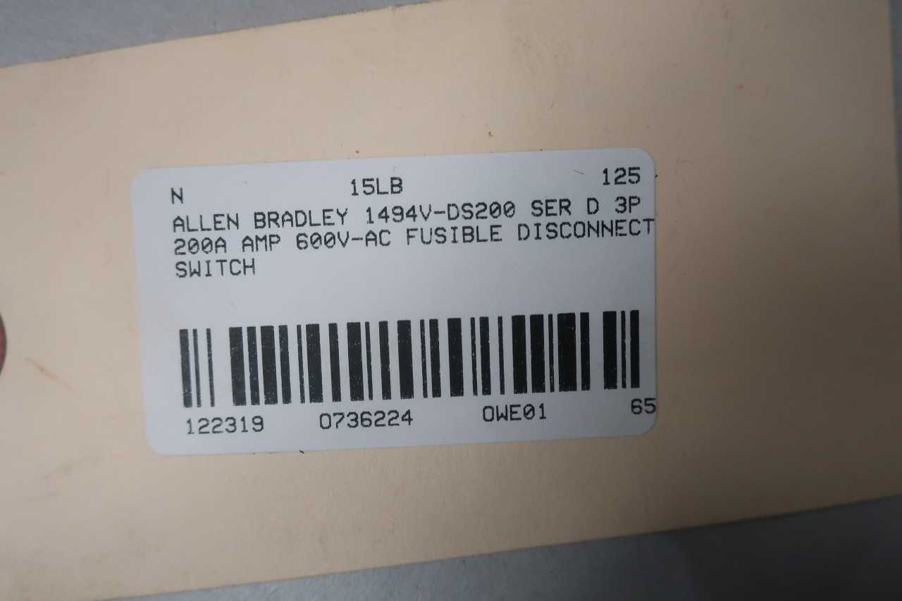 Allen Bradley 1494V-DS200 Fusible Disconnect Switch 3p 200A - DISCONNECT SWITCHES