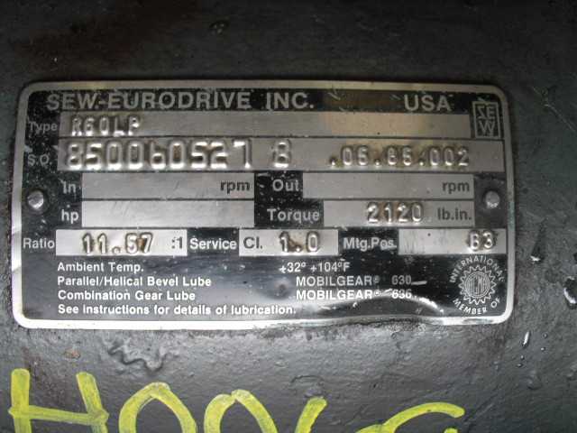 5 HP SEW EURO Gear Reducer Model R60LP - GEAR REDUCERS