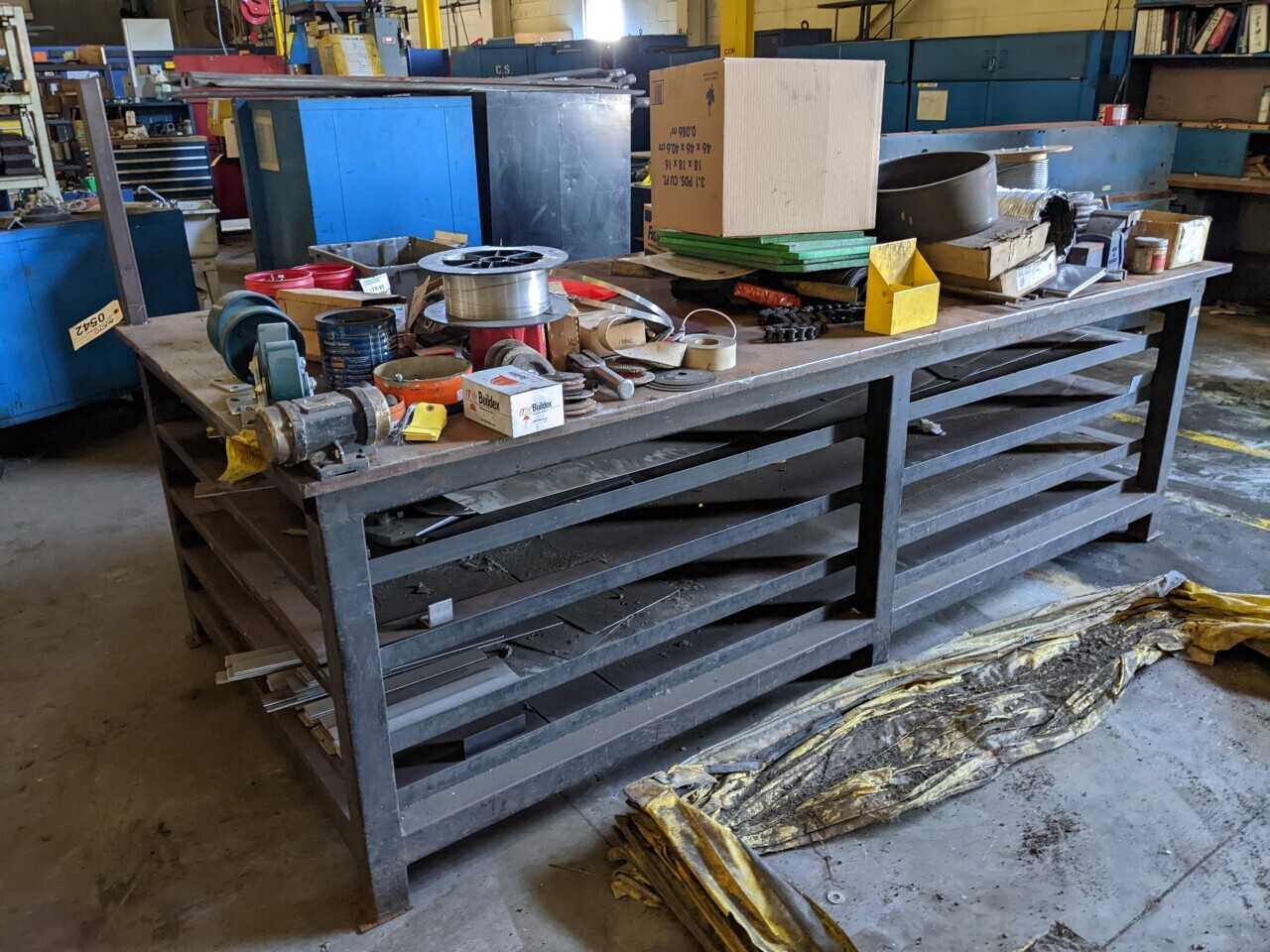 5 SHELF INDUSTRIAL STEEEL WORK TABLE WITH CONTENTS - MATERIAL HANDLING