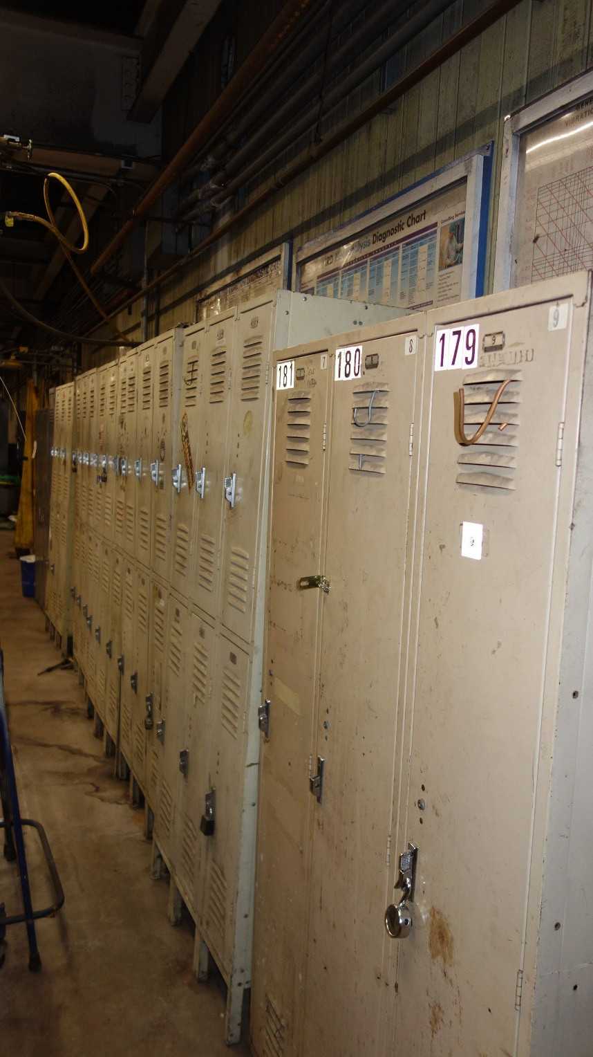 ASSORTED LOT OF 22 SINGLE AND DOUBLE DOOR LOCKERS WITH CONTENTS - TOOL STORAGE