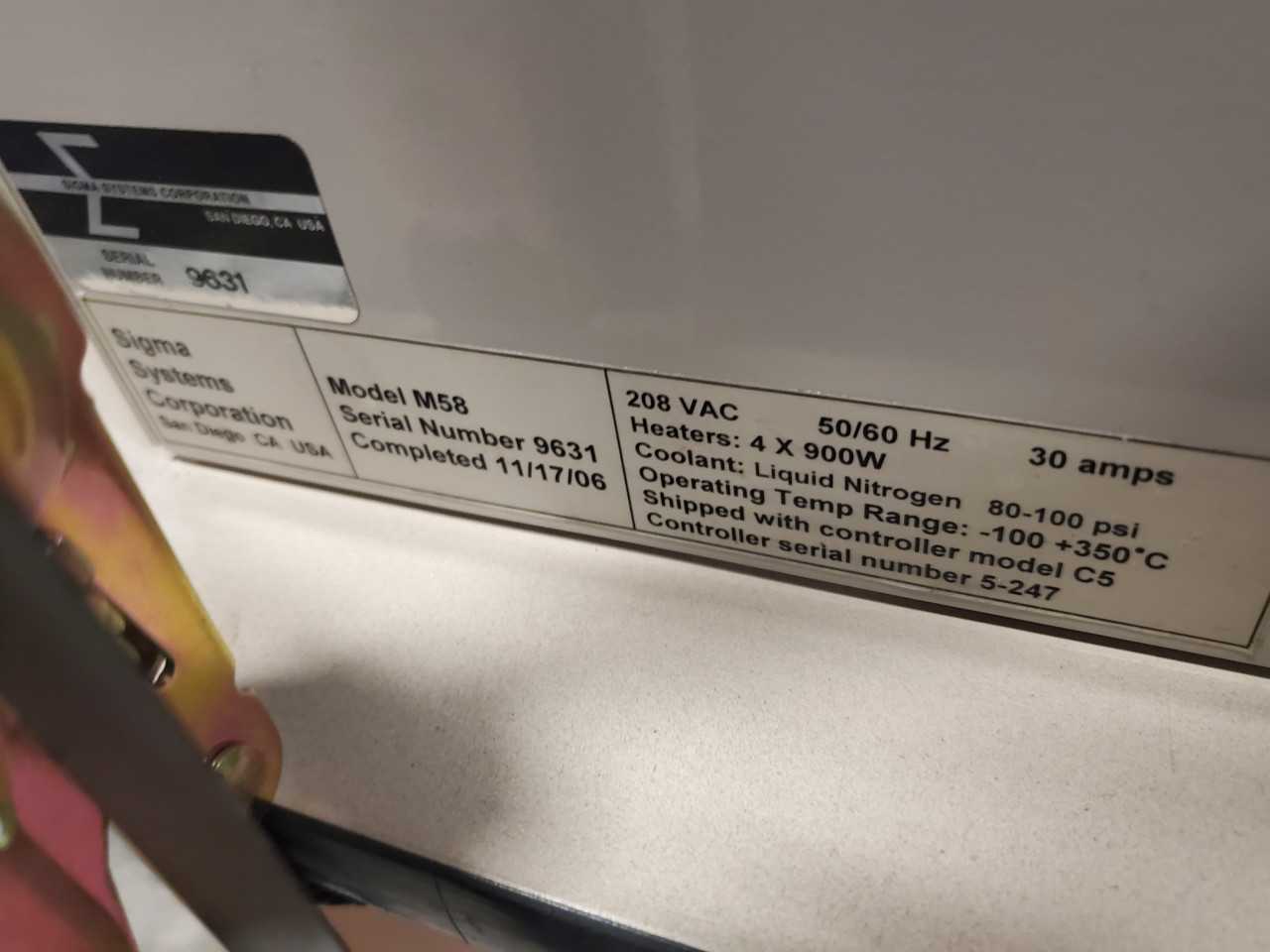 Sigma Systems Corporation M58 208VAC, 50/60Hz, 30A, 900W - MACHINING ACCESSORIES & TOOLING