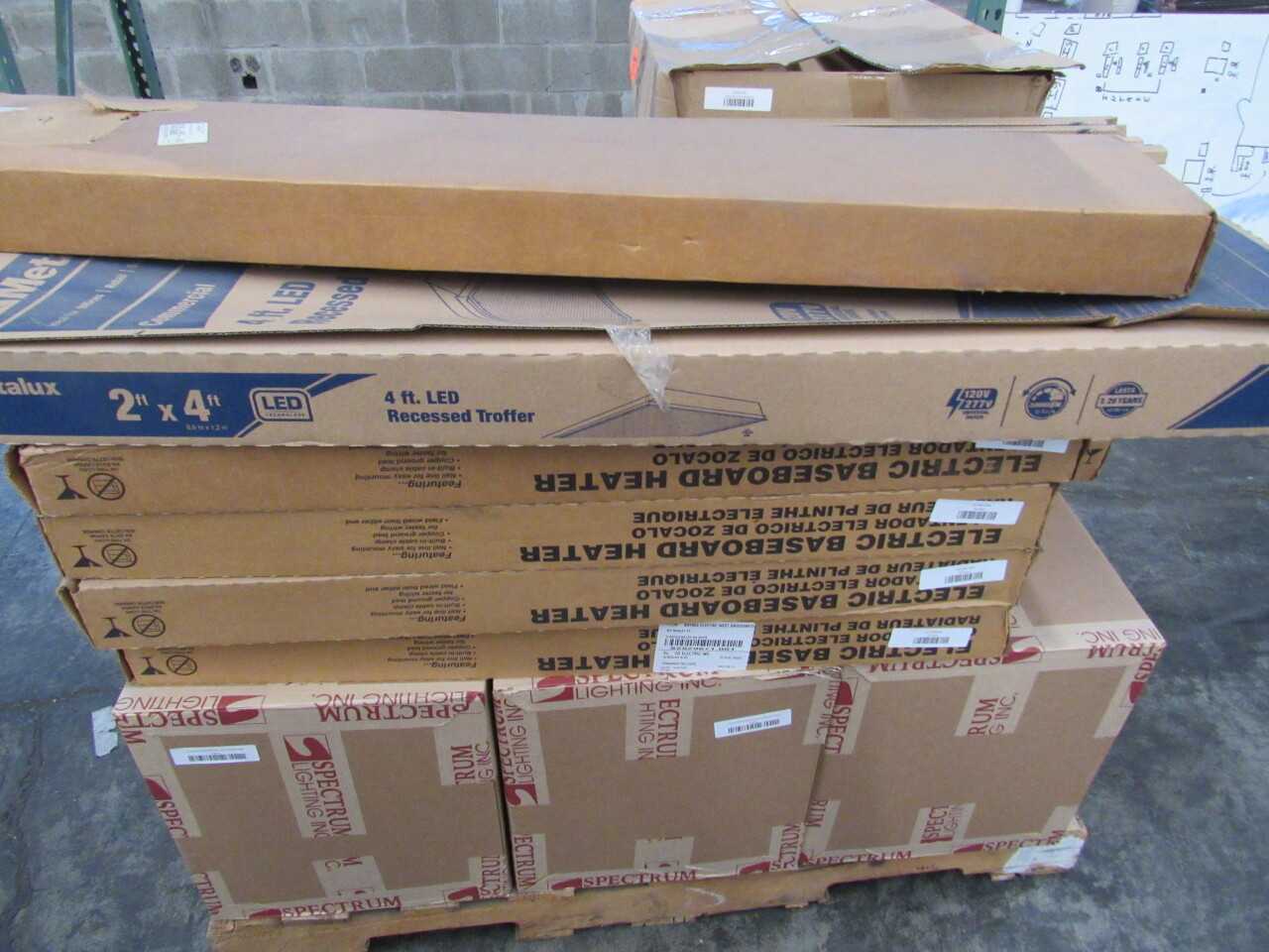 Pallet of 123x Assorted Lights, LEDs, Heaters & Cable/Wire/Cord/Outlets - LIGHTING