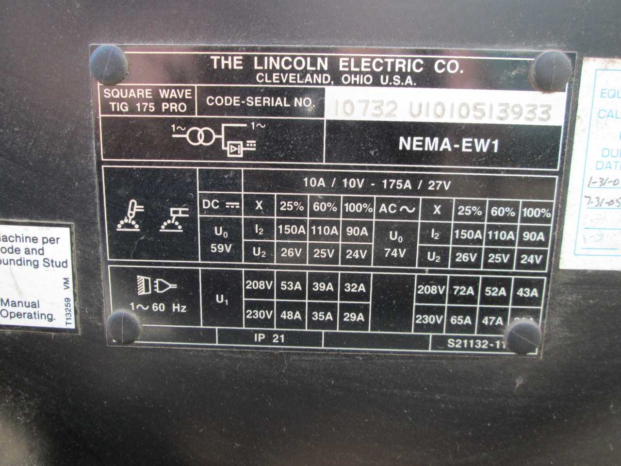 Lincoln Electric SQUARE WAVE TIG 175 TIG WELDER - WELDING EQUIPMENT