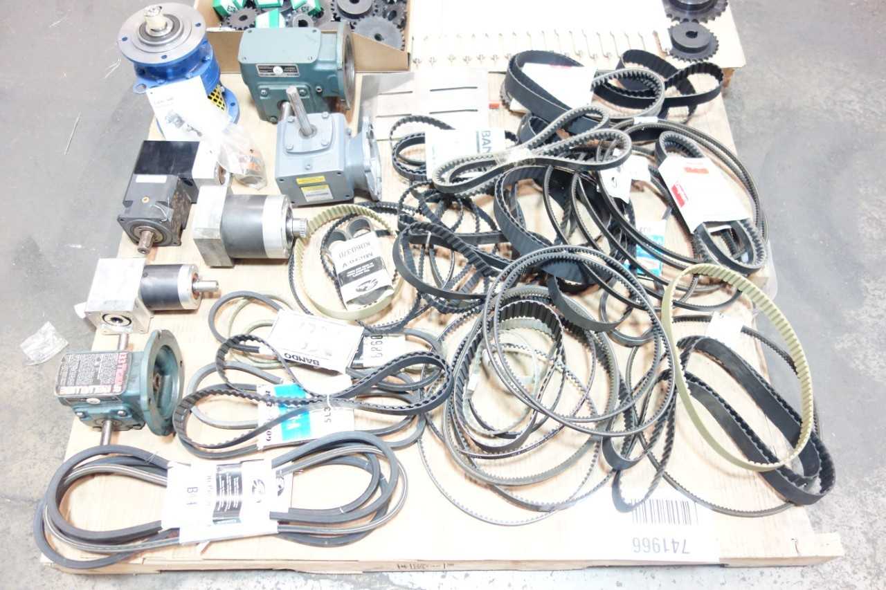 2 PALLETS OF ASSORTED GEAR MOTORS, BELTS, SPROCKETS, ROLLER BEARINGS- MARTIN, TIGEAR, BROWNING - BEARINGS