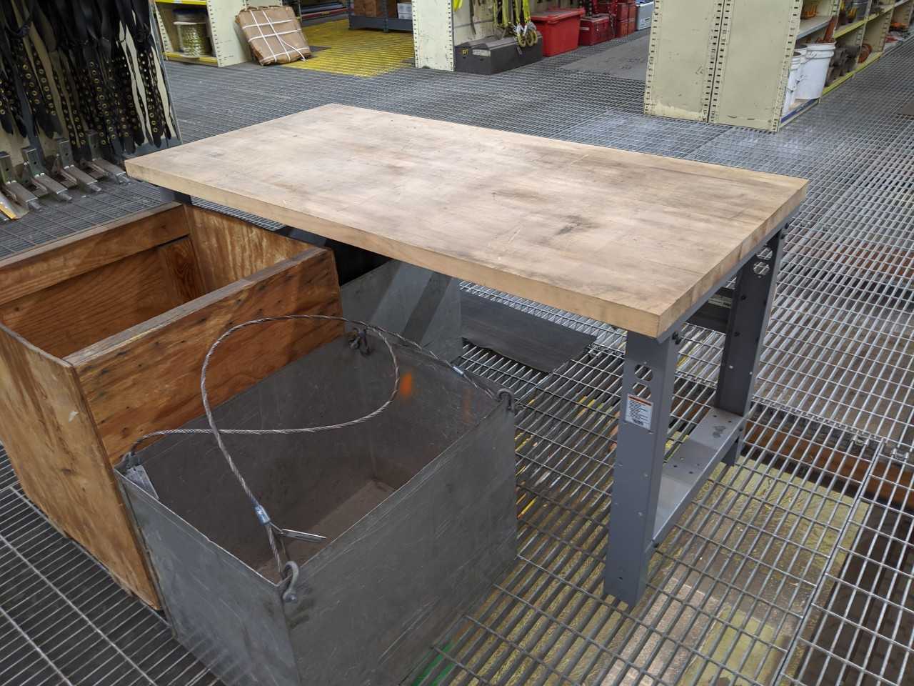 6' x 3' steel work bench with wood surface, no contents - PLANT & FACILITY