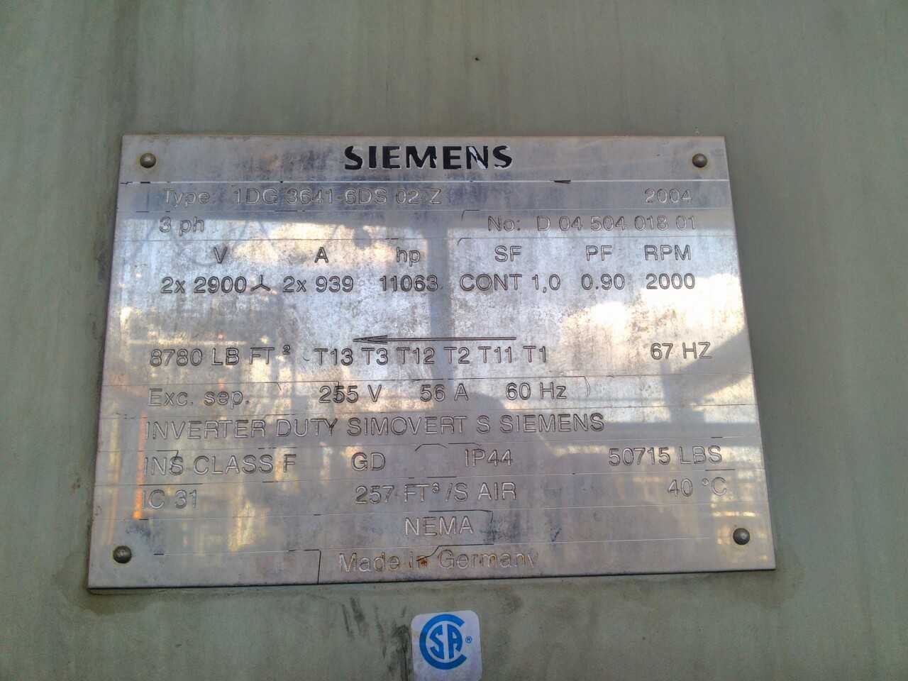 SIEMENS 11,060 HP SYNCHRONOUS MOTOR - ELECTRIC MOTORS