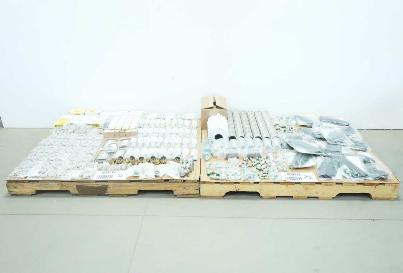 2 PALLETS OF ASSORTED PIPE FITTINGS, BLEEDER PLUGS, BALL VALVES, SPRINKLER HEADS, PUMP SEALS, PRESSURE GAUGE, PNEUMATIC CYLINDERS, PNEUMATIC SOLENOID VALVES - PROCESS EQUIPMENT