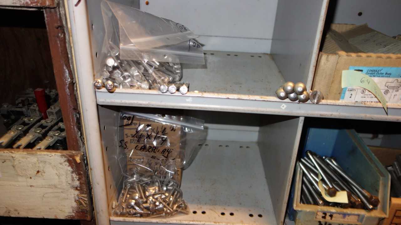 CONTENTS OF PIGEON HOLE CABINET, ASSORTED STAINLESS HARDWARE - INDUSTRIAL PARTS