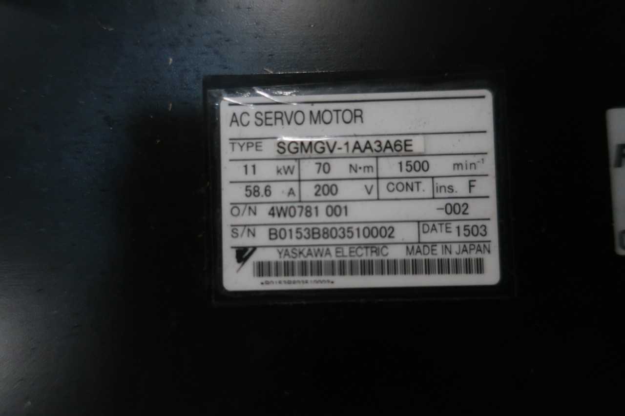 1 LOT OF SGMGV-1AA3A6E 11KW 1500RPM 70NM 200V-AC SERVO MOTOR- YASKAWA - SERVO