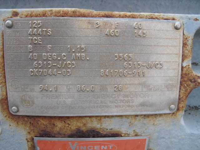 125 HP 3600 RPM 444TS Frame US Electric Motor - ELECTRIC MOTORS