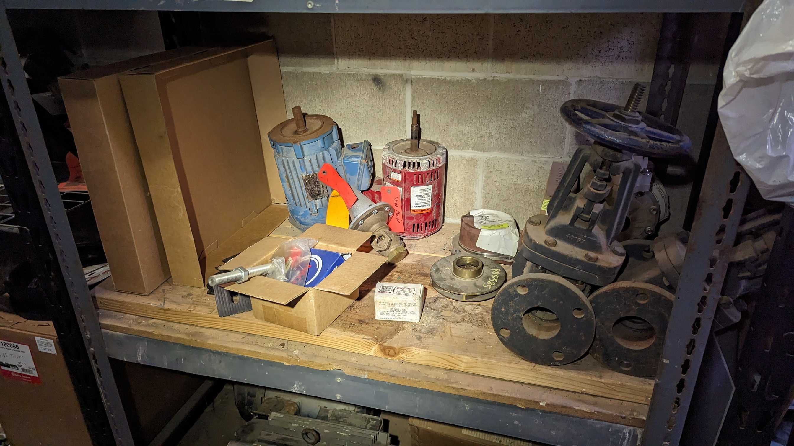 Bulk Lot of Shelves with Valves, Motors, Pumps & More - QTY Contents of 3 shelves - ELECTRIC MOTORS