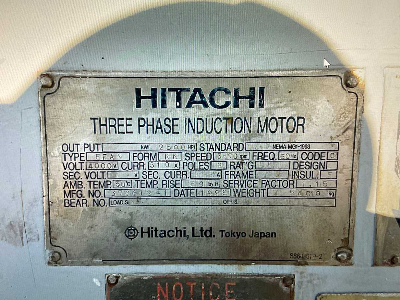 Lot of 3- Hitachi 2500HP Induction Motors - CONSTRUCTION